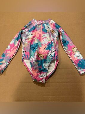 wonder nation Pink & Teal Tropical Long Sleeve One-Piece Swimsuit